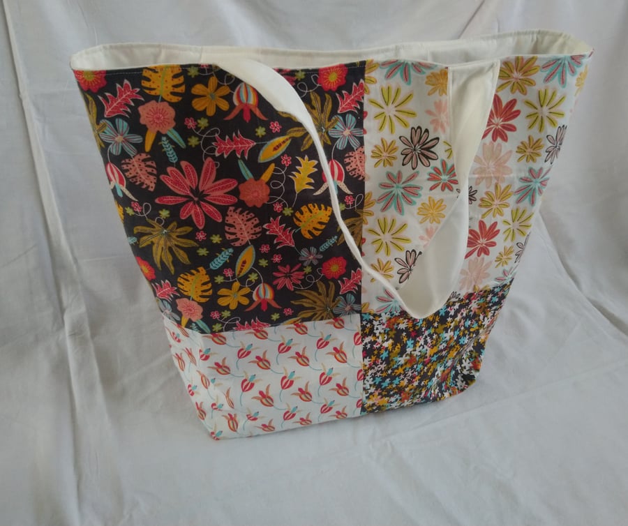 SALE - Autumnal Fabric Patchwork Tote Bag