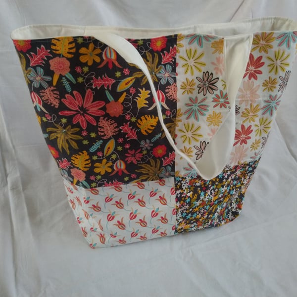 SALE - Autumnal Fabric Patchwork Tote Bag