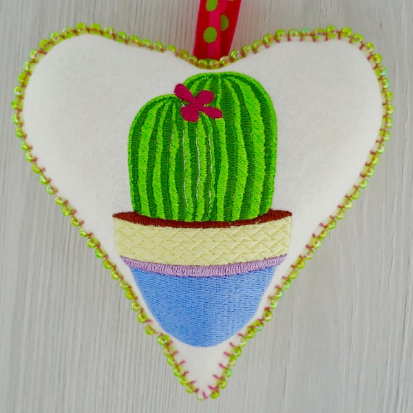 Cactus: Embroidered Felt Hanging Heart 5” (12.5cm)