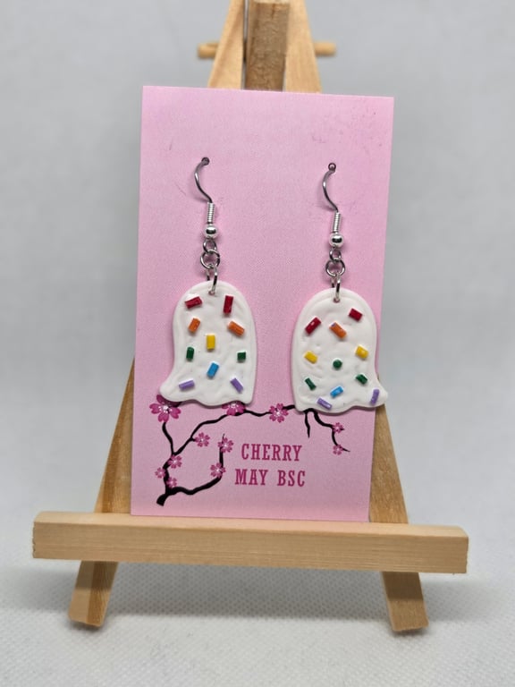 Ghost shaped dangle earrings with sprinkles