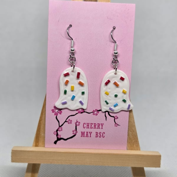 Ghost shaped dangle earrings with sprinkles