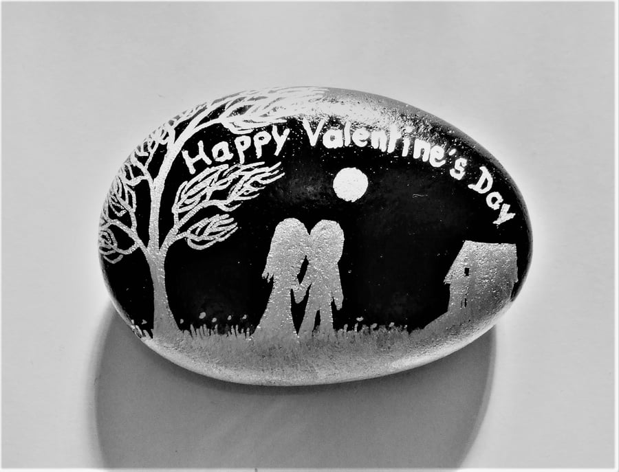 Valentines Day Gift, Love Stone Art, Romantic Couple Tree, Painted Rock Pebble