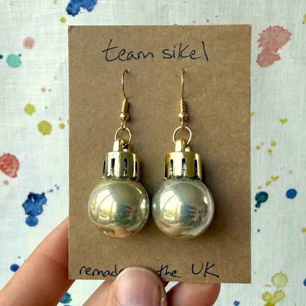Shiny Pale Gold Mini Bauble Earrings - Festive Jewellery - Super Seconds