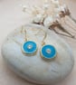 18k gold plated earrings gold  disc with turquoise enamel and tiny dimante 
