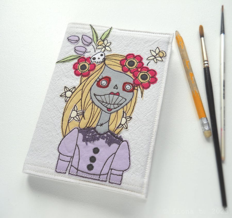 freemotion embroidered spring floral lady zombie A6 sketchbook notebook