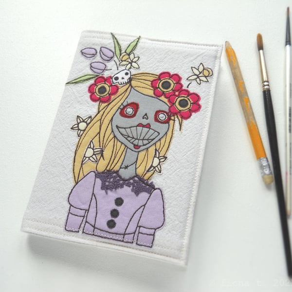 freemotion embroidered spring floral lady zombie A6 sketchbook notebook