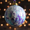 Large Christmas bauble marbled ceramic blue, turquoise silver purple