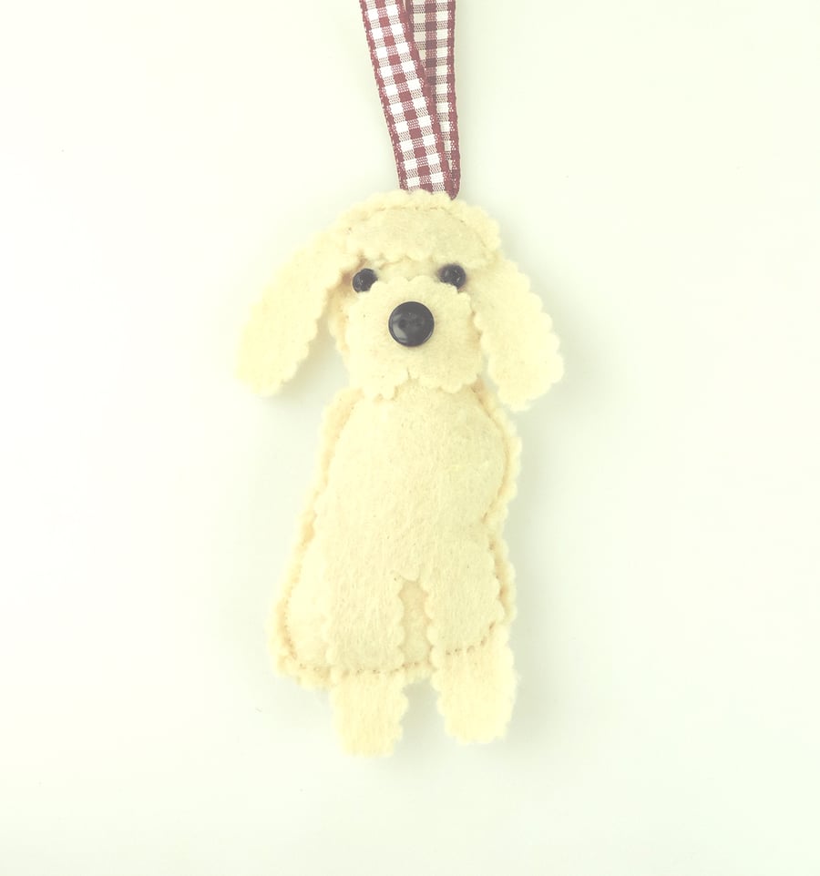 Handmade Felt Golden Cockerpoo Dog, Hanging Decoration, Twig Tree Dog Lovers 