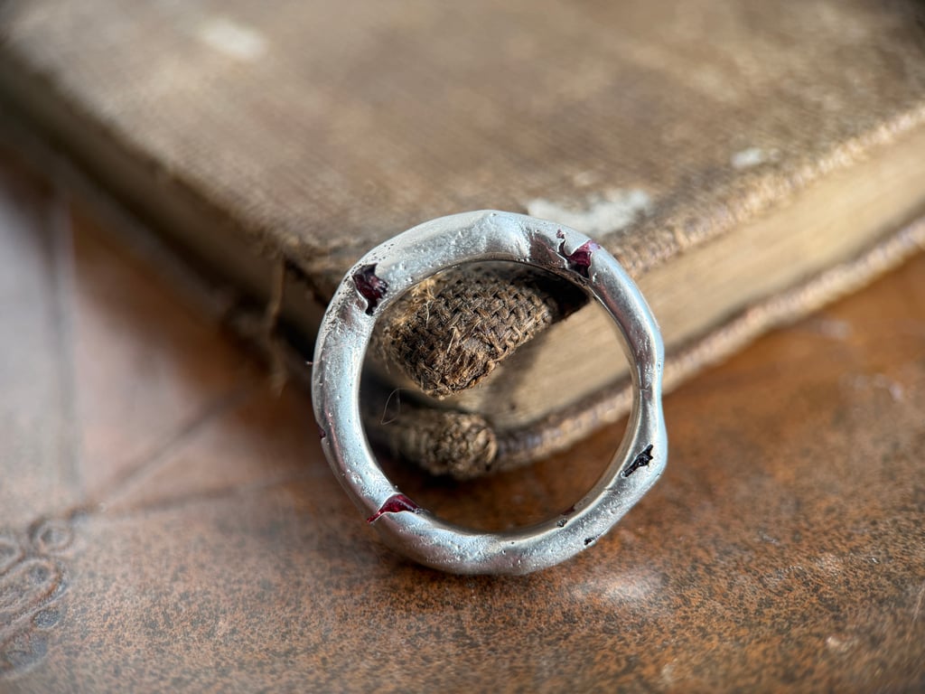 Sand Cast Rough Spinel Crystal Silver Ring Band