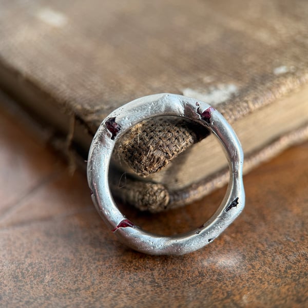 Sand Cast Rough Spinel Crystal Silver Ring Band
