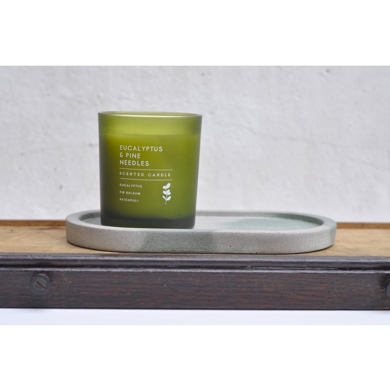 Oval Concrete Tray: Handmade Light Grey and Green Minimalist Decor