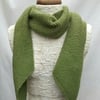 Women's Green Scarf, Hand Knitted in Wool and Acrylic Blend