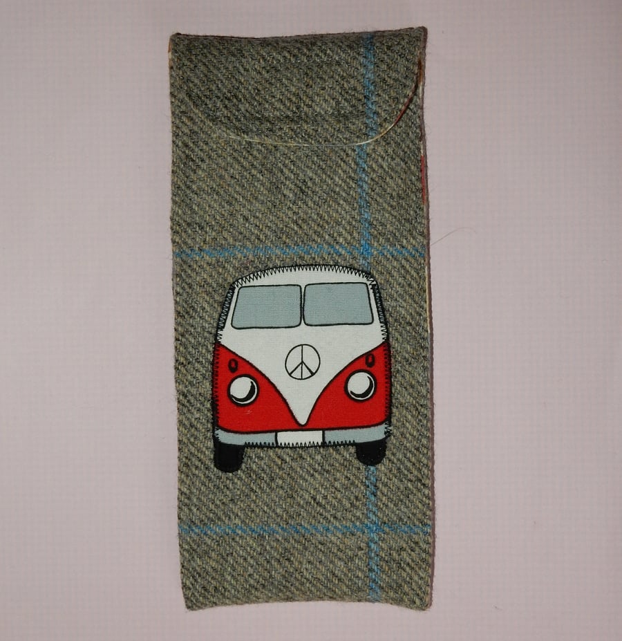 Glasses case tweed with red Campervan