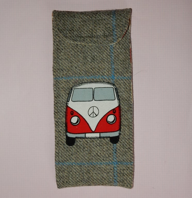 Glasses case tweed with red Campervan