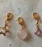 Set of 3 Gold Tone Clear and Pink Zipper Charms