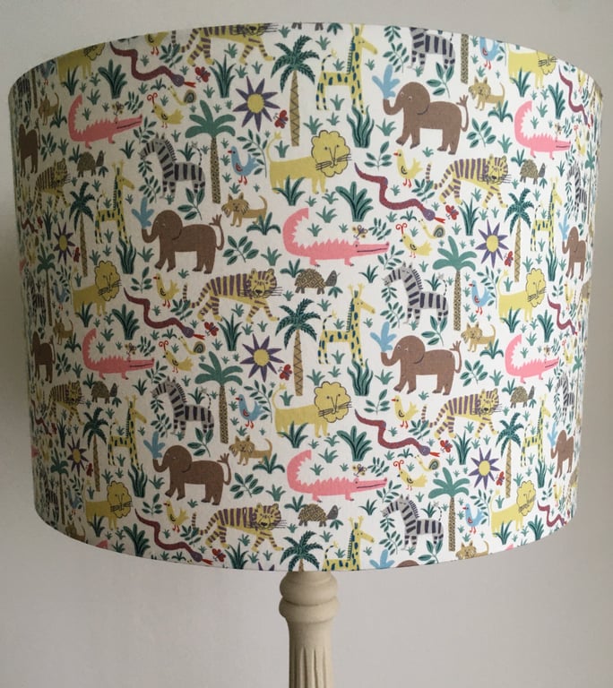 Liberty Louie’s Jungle- Handmade Nursery Table Lampshade. 30cm drum