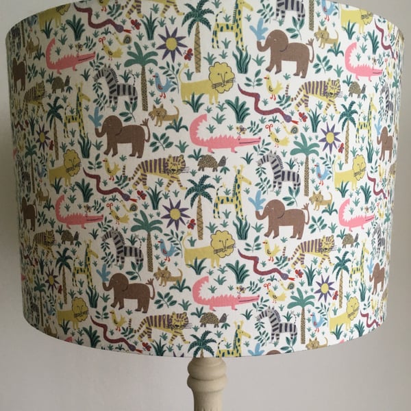 Liberty Louie’s Jungle- Handmade Nursery Table Lampshade. 30cm drum