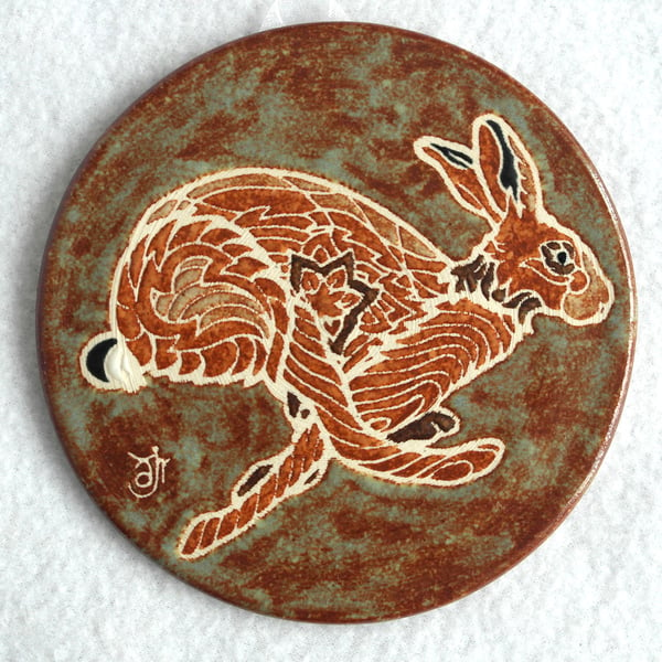 WP10 Wall plaque coaster running hare (Free UK postage)