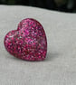 Hot pink glitter heart ring silver tone base jelly - Image 5