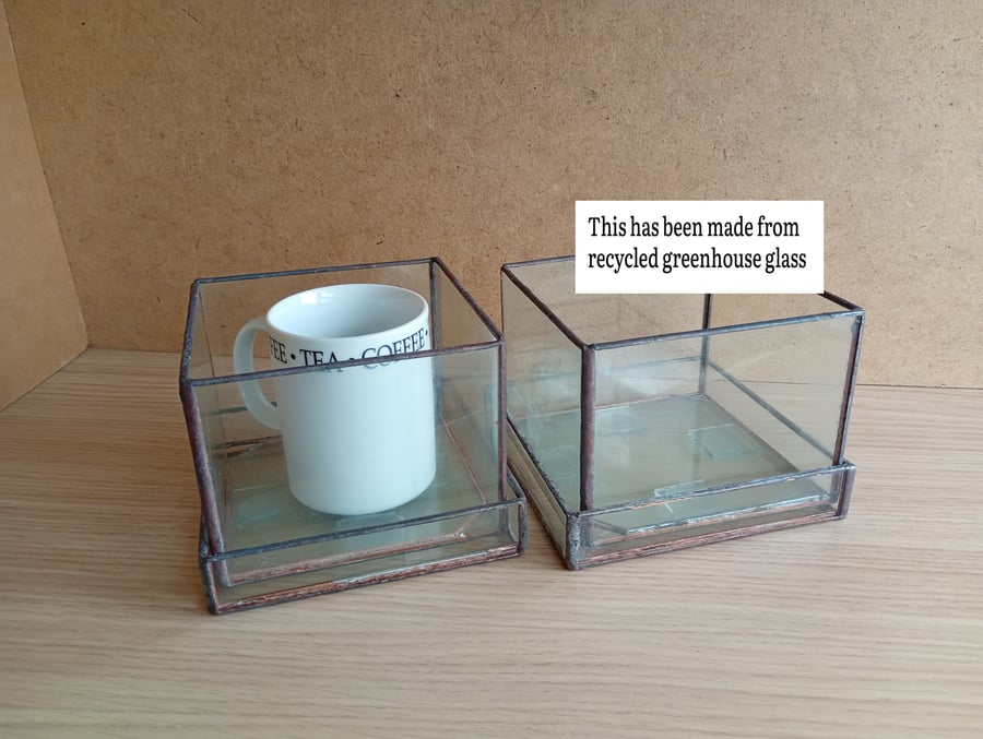 Pair glass planters with drainage trays