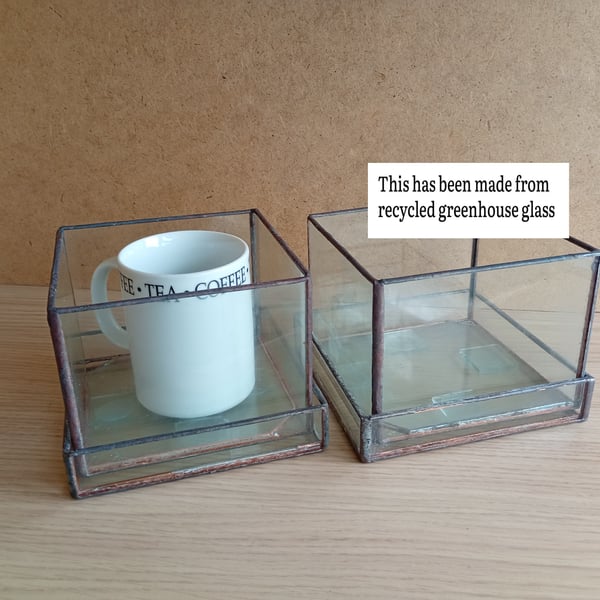 Pair glass planters with drainage trays