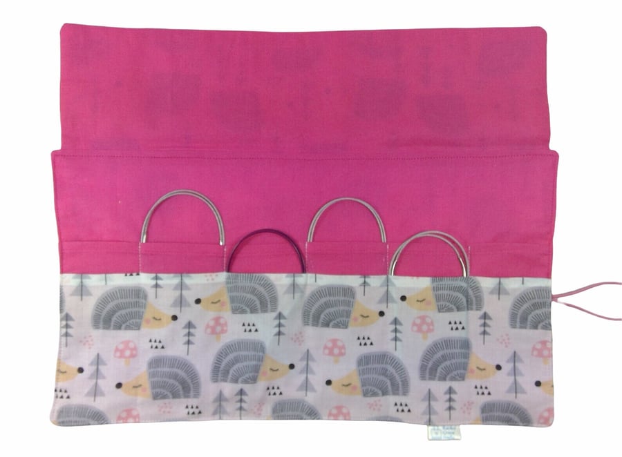 Circular needle case with hedgehogs, fixed circular case, sock needles case, kni