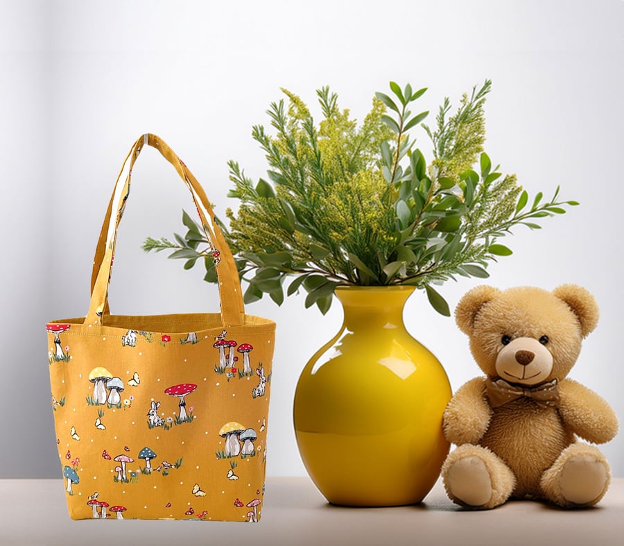 Image of Children's Toadstools-Rabbits Tote Bag-Children-Baby Shower bag-Handmade-CTB090