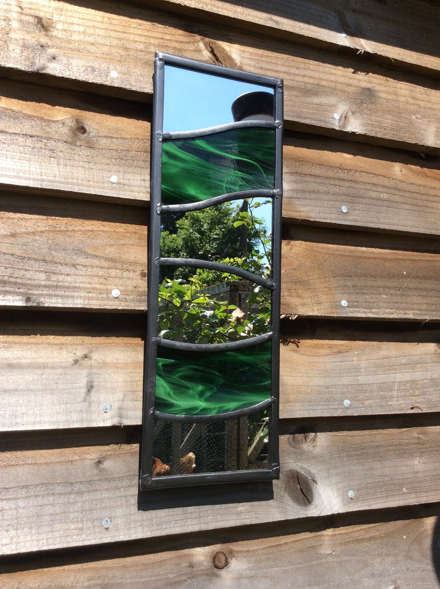 Leaded mirror for the Garden or Home, Green Glass