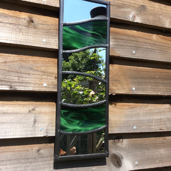 Leaded mirror for the Garden or Home, Green Glass