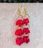 Red button earrings, gold chandelier dangle earrings  - Image 7