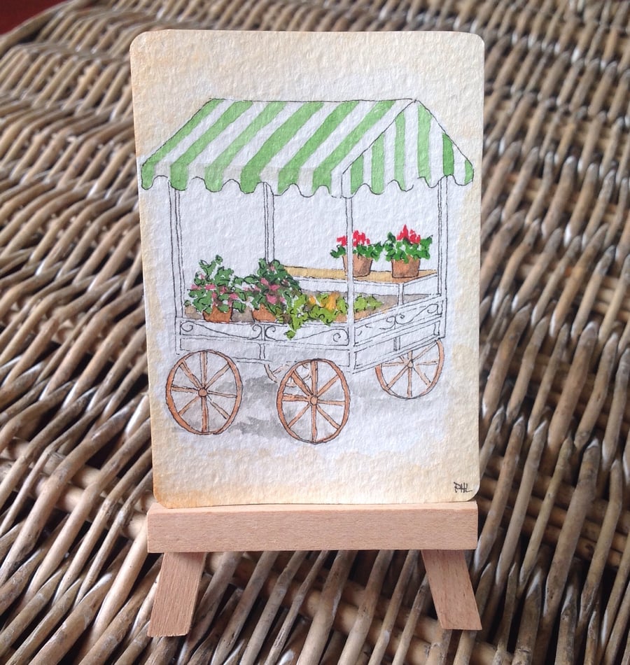 ACEO Original 'The Flower Stall' watercolour