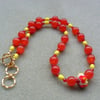 Colourful Orange and Yellow Glass and Semi Precious Gemstone Necklace