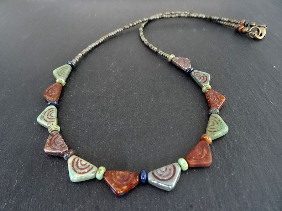 Czech Glass Necklace,Tribal Style Necklace,Bunting Shape Beads,Ladies Necklace