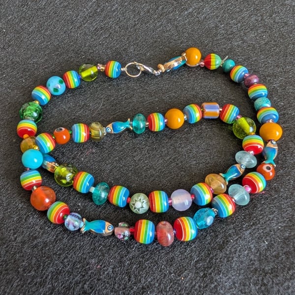 Rainbow and Fish Fun Beaded Necklace 