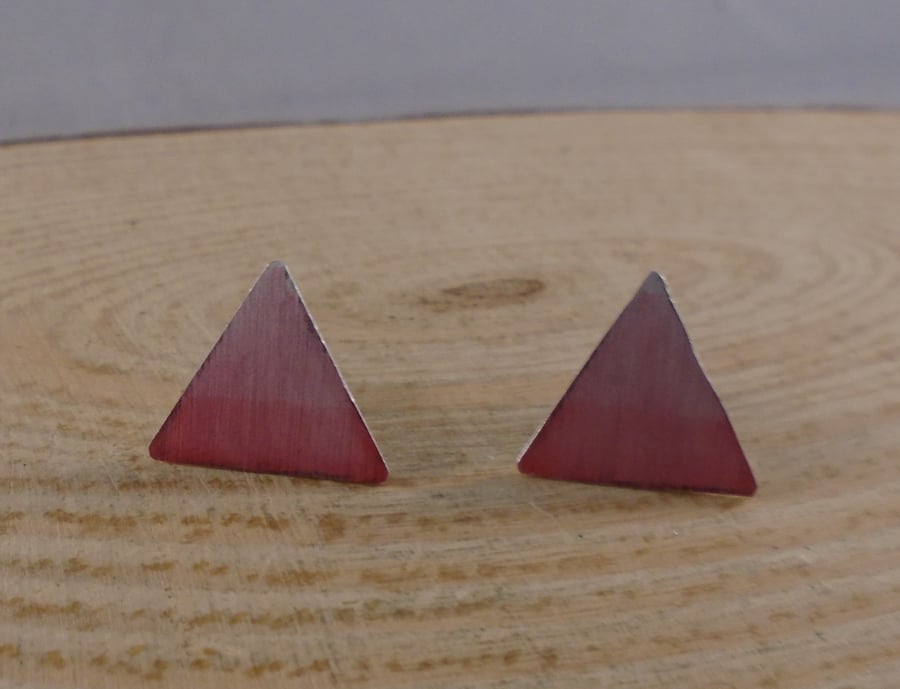 Anodised Aluminium Pink Triangle Stud Earrings AAE072005