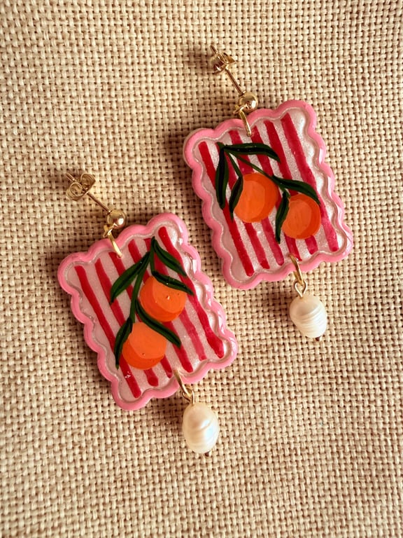 Orange Grove Pearl Scallop Tile Earrings