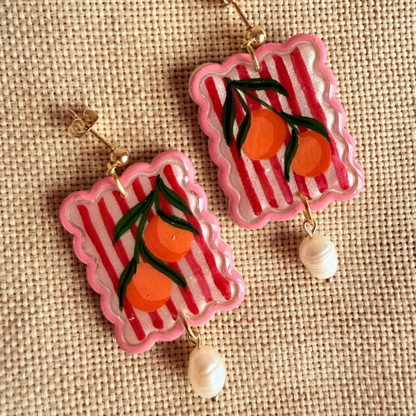 Orange Grove Pearl Scallop Tile Earrings