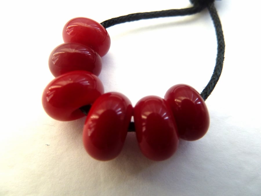 handmade lampwork glass beads, red spacers