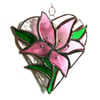 Lily Heart Suncatcher Stained Glass 019 Pink