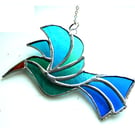 Hummingbird Blue Teal Suncatcher Stained Glass Handmade Bird