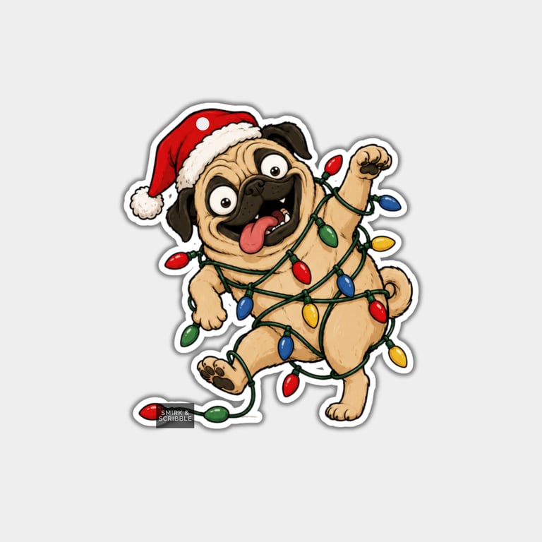 Unique Funny Christmas Gift Tags For Adults, 6pk - Cute Happy Silly Pug Dog