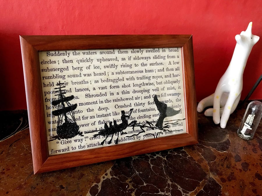 Classic Literature - Moby Dick silhouette framed embroidery