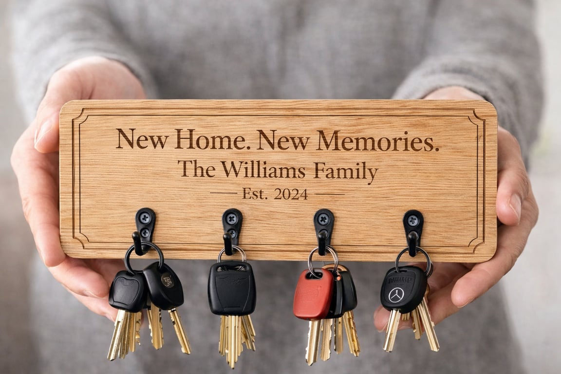 Personalised Wooden Key Holder, New Home Gift, Family Key Hook, Housewarming 