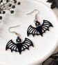 Black bat earrings, Gothic Halloween Jewellery, Silver dangle
