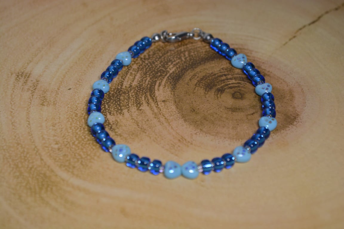 Blue Czech glass heart bracelet