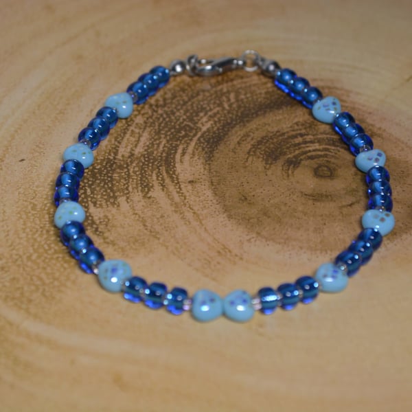 blue Czech glass heart bracelet