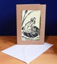Linoprint Frog on lily pad - printed on botanical paper - Image 2