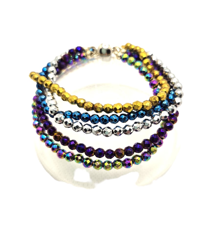 Multi coloured, multi stranded Haematite bracelet