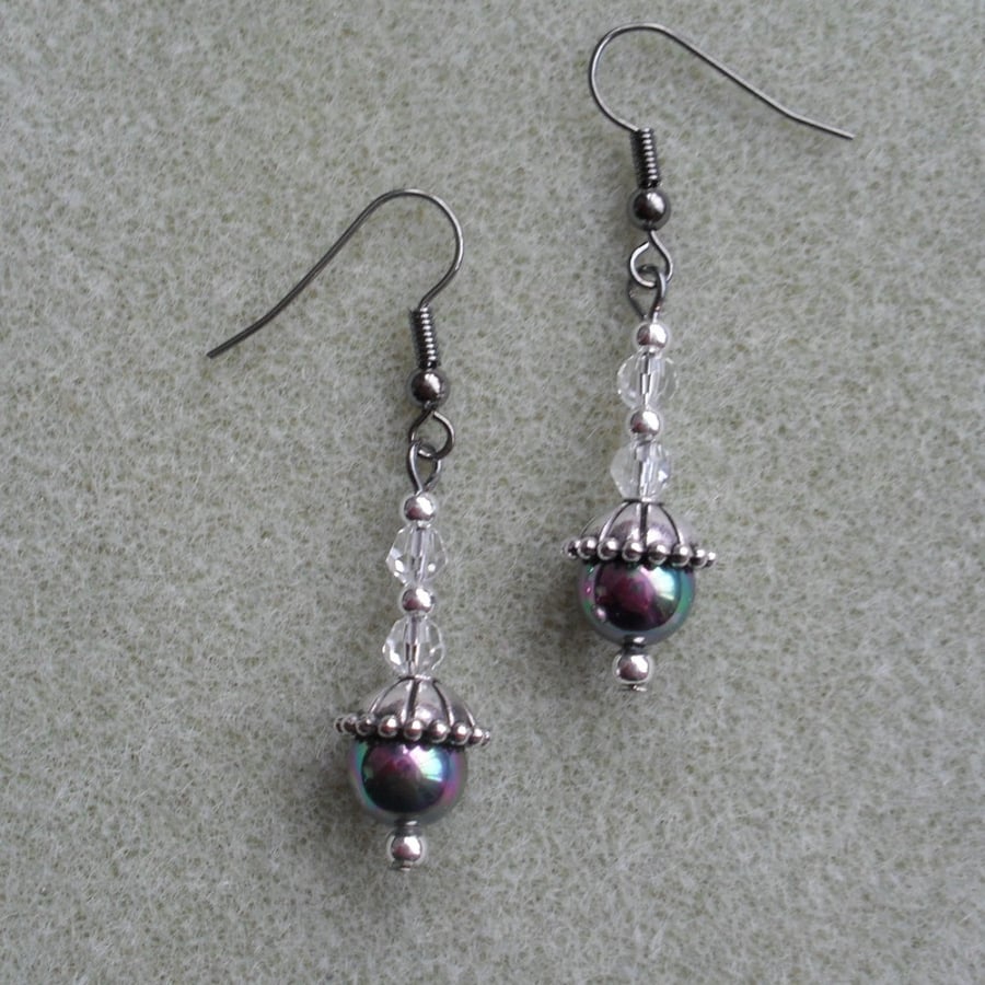 Drop Earrings With Faux Pearl and Crystal Beads Stocking Filler