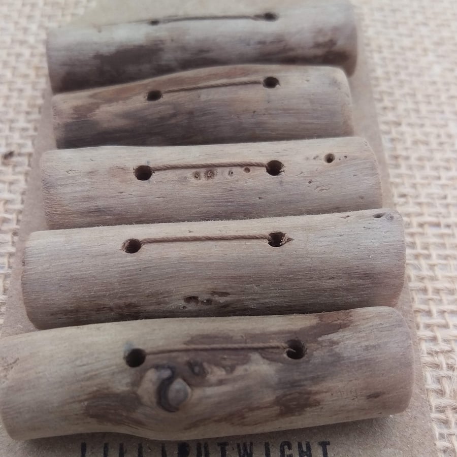 Set of 5 Chunky Driftwood Buttons, wooden toggle buttons